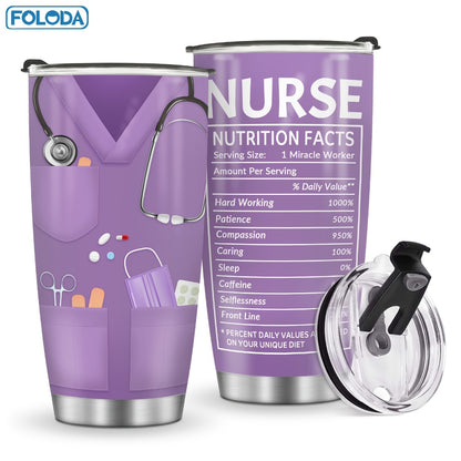Nurse Tumbler 20oz Stainless Steel Double Wall Vacuum Insulated Travel Mug with Lid Leak-Proof Oval Water Bottle Funny Nurse Design Gift for Nurses Doctors Healthcare Workers Christmas Valentine Appreciation