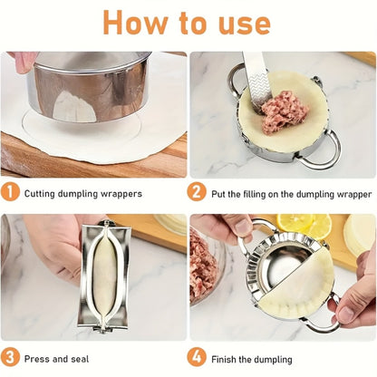 13PCS Dumpling Maker Set - Stainless Steel Ravioli Pierogi Cutter Tools with Wooden Handles