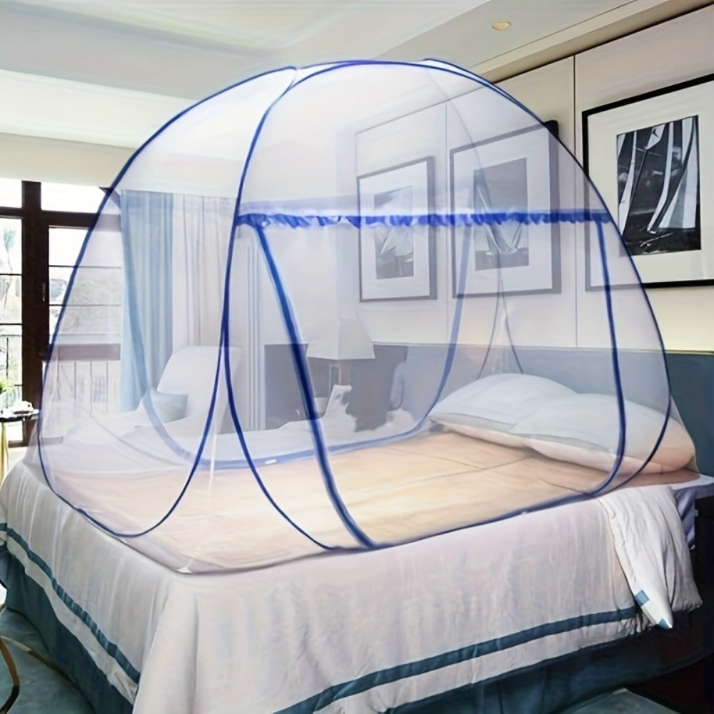 Mosquito Net for Bed Pop Up Bed Canopy 360° Protection Portable Foldable Yurt Mosquito Net with U-Shaped Zipper Ruffled Design Anti-Mosquito Indoor Bedroom Canopy Gray Blue Multiple Sizes