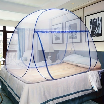 Mosquito Net for Bed Pop Up Bed Canopy 360° Protection Portable Foldable Yurt Mosquito Net with U-Shaped Zipper Ruffled Design Anti-Mosquito Indoor Bedroom Canopy Gray Blue Multiple Sizes