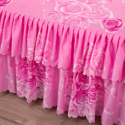 Floral Bed Skirt Set 3-Piece – 1 Ruffled Dust Ruffle Bed Skirt + 2 Pillowcases | Peony & Botanical Print | Double-Layer Hem | Machine Washable Polyester Bedding | 150, 180 & 200cm