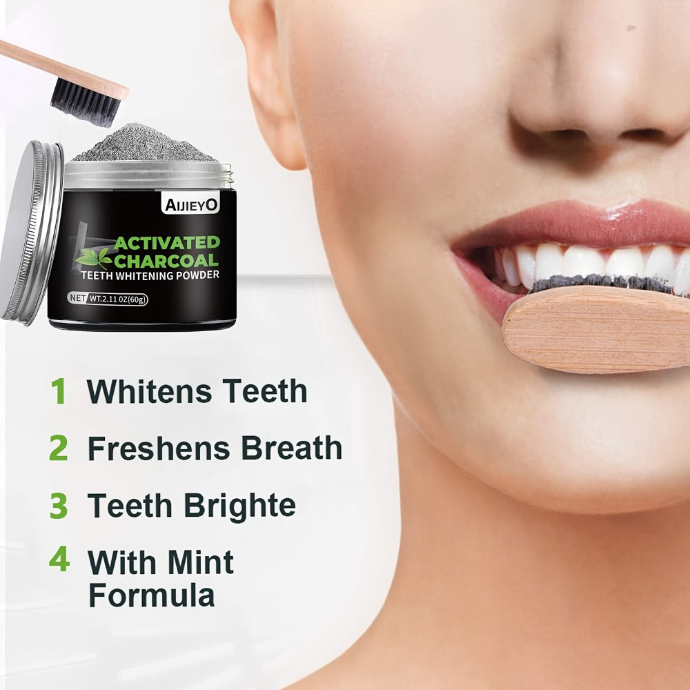 Activated Charcoal Teeth Whitening Powder - Natural Tooth Polish for Deep Cleaning, Plaque Removal & Fresh Breath, Mint Flavor, 60g Daily Use Teeth Brightening Charcoal Powder