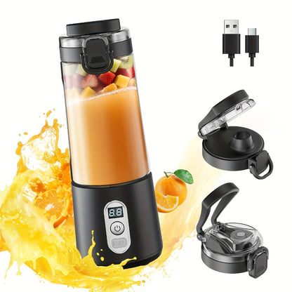Portable Smoothie Blender USB-C Fast Charge 6-Blade Stainless Steel – Digital Timer Battery Display High-Speed Ice Crush No-Spill Lid | Protein Shake Gym Travel Blender in Black Pink White