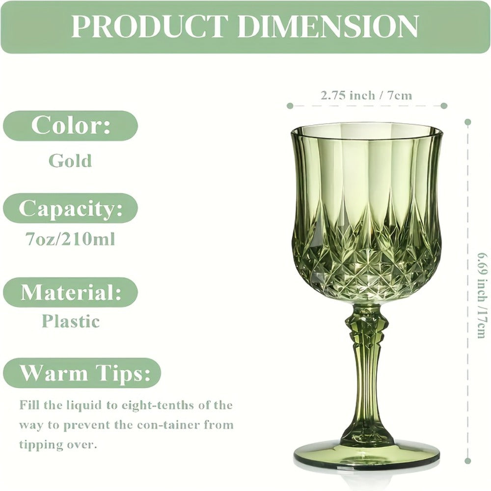 Plastic Wine Glasses 24 Pack – Colorful Shatterproof Goblets for Parties, Weddings & Events – Reusable Vintage-Style Stemmed Cups – Lightweight Bulk Drinkware in Pink, Gold, Blue, Rose Gold & Green