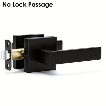 Matte Black Square Door Handle Set – Interior Passage Door Knob for Hall & Closet, Heavy-Duty Left & Right Hand Compatible, Modern Hardware