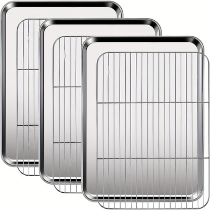Baking Sheet and Rack Set Stainless Steel Half Sheet Pan with Cooling Rack Heavy Duty Rust Free Dishwasher Safe for Cookie Baking Roasting Grilling 2 3 4 Pan Options