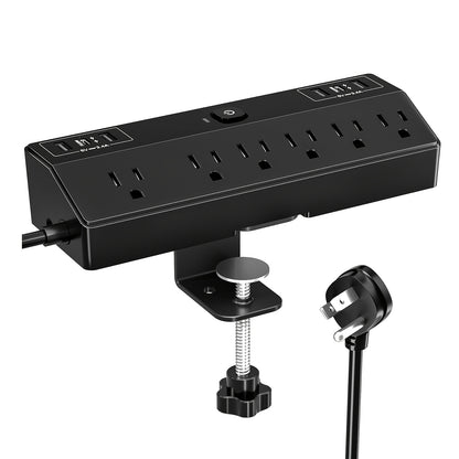 Desk Clamp Power Strip with USB-C PD 20W Fast Charging - 4 AC Outlets 4 USB Ports Surge Protector 1050J 8.8Ft Flat Plug Extension Cord Removable Clamp Fits 1.8 Inch Tabletop Edge Home Office Gaming