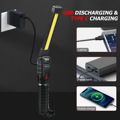 COB LED Work Light Magnetic Base Rechargeable USB 20000 Lumens 7 Modes 180° Rotation Portable Hanging Flashlight with Built-in Battery Power Bank Function for Workshop Garage Car Repair 1/2/4 Pack