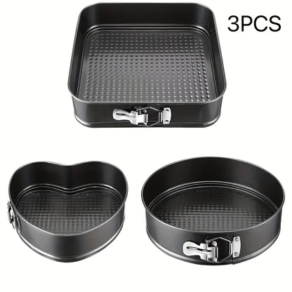 Removable Bottom Cake Pan Set, Nonstick Carbon Steel Round & Heart Shaped Springform Baking Pans, Easy Release Cake Molds for Cheesecake Mousse Layer Cake, 3-Piece or 6-Piece, Black