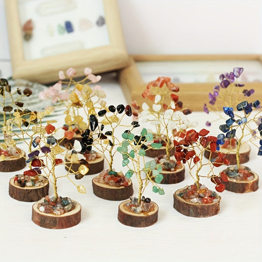 Crystal Tree Set 12-Piece 7 Chakra Handmade Stone Tree Home Decor Gift