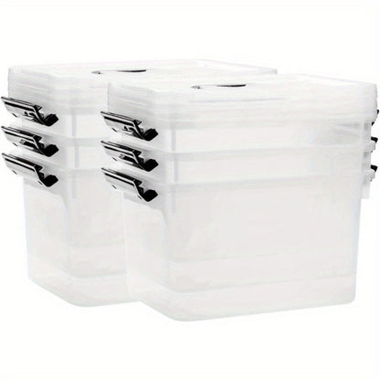 6-Pack Clear Storage Boxes with Latches & Lids – 6 Quart Stackable Plastic Organizer Containers for Home, Bedroom, Bathroom & Kitchen