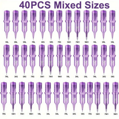 Disposable Tattoo Needles Mixed Size Sterilized RL RS M1 0.35mm – Safety Tattoo Needle Set for Tattoo Artists and Beginners, Body Art Supplies 30 40 100 Piece Bulk Pack