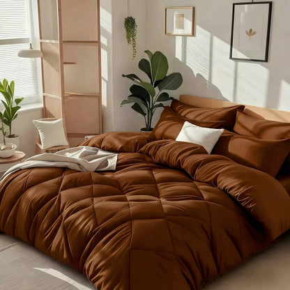 Cooling Comforter Set 2/3 Pcs – Soft Fluffy Microfiber Lightweight Breathable Quilt, Rhombus Grid Solid Color Bedding for All Seasons, Twin Queen King – Multiple Colors Available