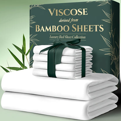 Cooling Bamboo Bed Sheet Set 6pcs Ultra Soft Deep Pocket 17 Inch Double Stitching Breathable Sheets for Hot Sleepers Twin Full Queen King