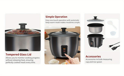 Rice Cooker & Yogurt Maker 1.5Qt – 6-Cup Non-Stick Electric Rice Cooker with Auto Keep Warm, One-Touch, Stainless Steel Liner, Steamer for Rice, Oatmeal, Soup & Yogurt
