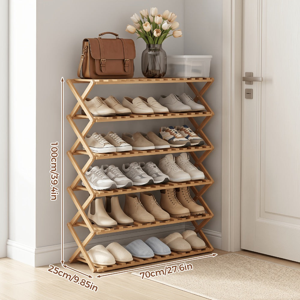 Bamboo Shoe Rack Foldable Multi-Tier – Space-Saving Shoe Storage Shelf, Easy Assembly Standalone Organizer for Entryway, Hallway, Bedroom, Bathroom & Office – 6 or 8 Tier Options