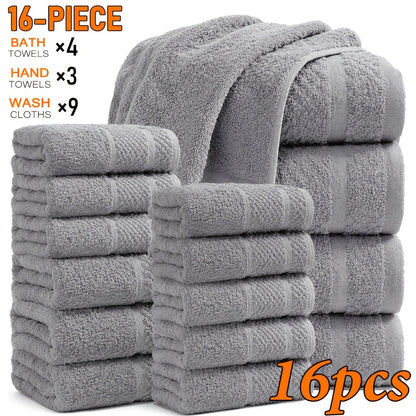Bath Towel Set 450GSM Soft Absorbent - 12 16 18 Piece Cotton Blended Solid Color Bathroom Towels Set for Bath Hand Face | Hotel Spa Quality | Travel Shower Home | Multiple Colors & Sizes Available