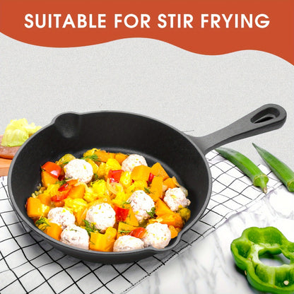 Cast Iron Skillet Set 3pcs - Non-Stick with Drip Spout, Pre-Seasoned Cookware for Holiday Cooking RV Campfire Outdoor Grilling, Heavy Duty Kitchen Frying Pan Set