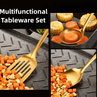 6 Piece Korean Style Stainless Steel Kitchen Utensil Set Cooking Spoons Spatula Ladle Strainer Hot Pot Clips for Cooking Buffet Restaurant