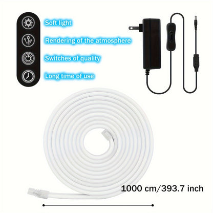 Neon LED Strip Lights 10m 32.8ft IP65 Waterproof with Power Adapter, 24V Flexible Neon Light Strip in White, Warm White, Ice Blue & Pink, for Bedroom, Living Room, Kitchen, Staircase, Indoor & Outdoor Decor