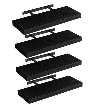 Floating Wall Shelves Set of 4, Retro Style Wall Mounted Shelves with Invisible Brackets for Bathroom Living Room Bedroom Kitchen, Brown Black White Gray Home Decor Display