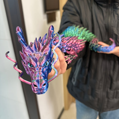 3D Printed Chinese Dragon Figurine 35.4" Poseable Articulated Joints Flexible Desk Sculpture Home Office Decor Collectible Gift