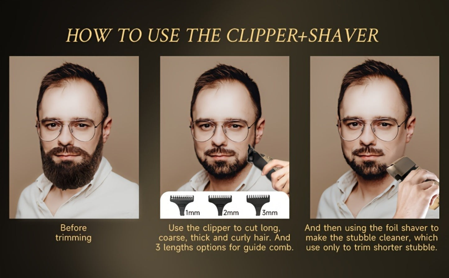 Foil Shaver for Men 2-in-1 Hair Clipper & Beard Trimmer Grooming Kit - Cordless Rechargeable Electric Razor for Face Mustache Bald Head, Shaver and Clipper Set, Gift for Father Husband Boyfriend