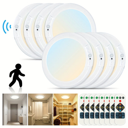 Rechargeable LED Ceiling Light with Motion Sensor – Remote Control Dimmable, 3 Color Temps 3000K/4500K/6500K, 10 Brightness Levels, Battery Operated Closet Light for Bathroom Hallway Pantry Porch