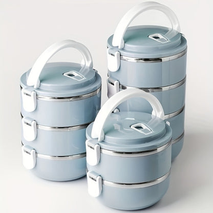 Stainless Steel Lunch Box Insulated Bento Box with Lid - Cylindrical Stackable Food Container for Office School Camping and Picnic, Dishwasher Safe Thermal Lunch Box Available in 2, 3 or 4 Layer for Adults and Kids