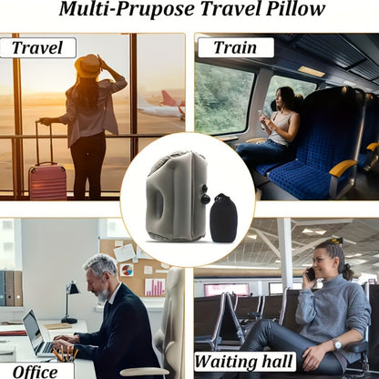 Inflatable Travel Pillow with Carrying Case – Ergonomic Neck & Head Support for Airplane, Car, Train, Office Nap & Camping, Compact Lightweight Flocking Fabric Pillow