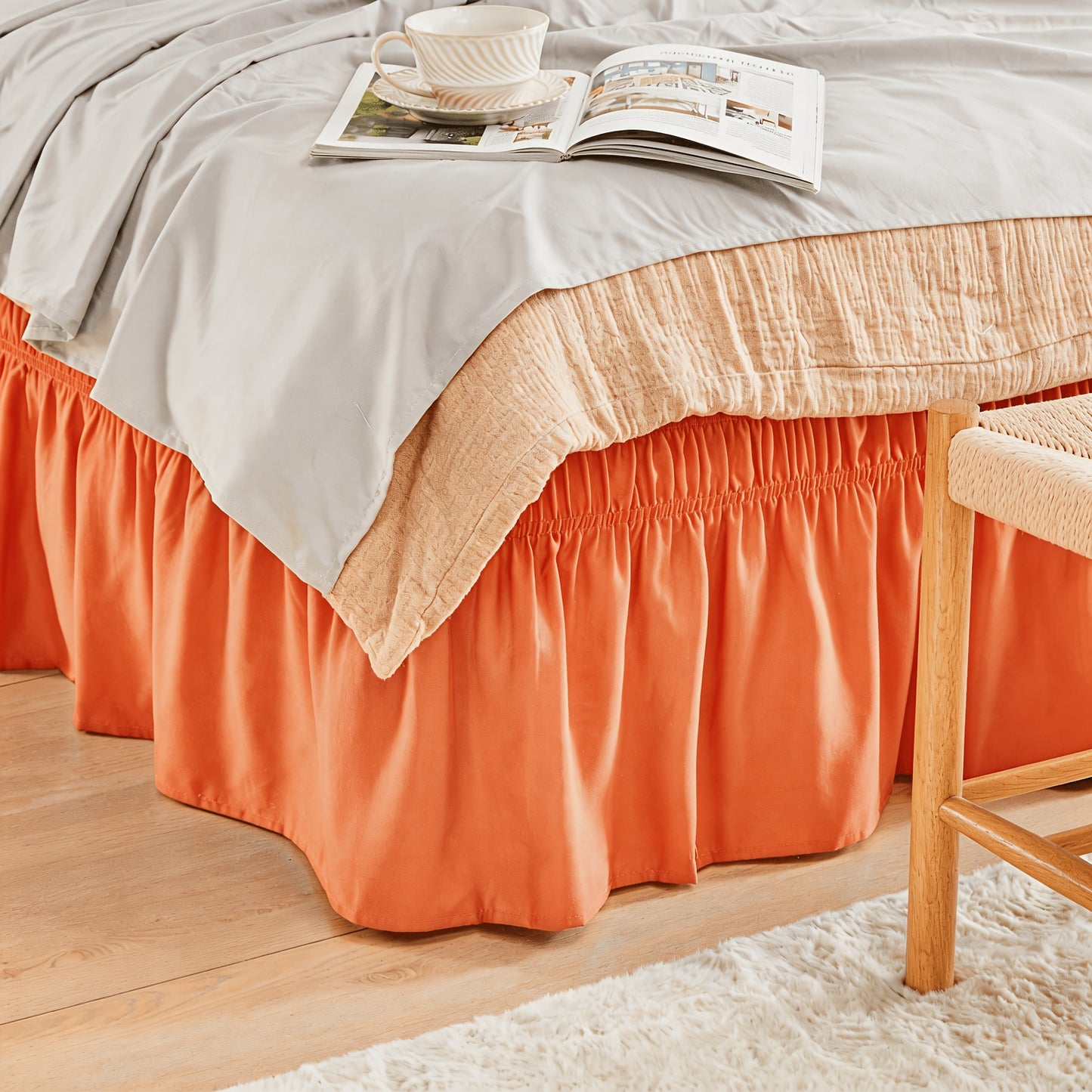 Ruffled Bed Skirt with Adjustable Elastic - Twin Full Queen King, 15-Inch Drop, Machine Washable, 30 Colors