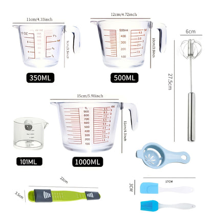 Tempered Glass Measuring Cup Set with Coffee Cups, Borosilicate Glass Liquid Measuring Cups for Kitchen Baking Cooking, Dishwasher Safe, 4PCs or 9PCs