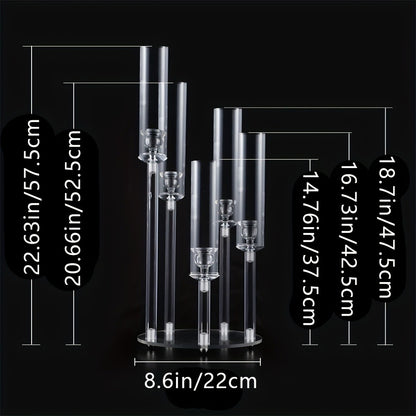 Acrylic Candelabra Candle Holder – Clear Crystal 5-Arm & 6-Arm Taper Candlestick Holders for Wedding Centerpiece, Dining Table, Party & Anniversary Decor