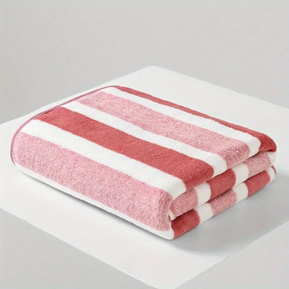 Striped Bath Towel Set 1 or 4 Pack 346GSM - 100% Polyester Super Soft Skin Friendly Absorbent Quick Dry | 70x140cm 27.6x55.1in | Green Gray Red Multi-Color | Home Bathroom Beach Essentials