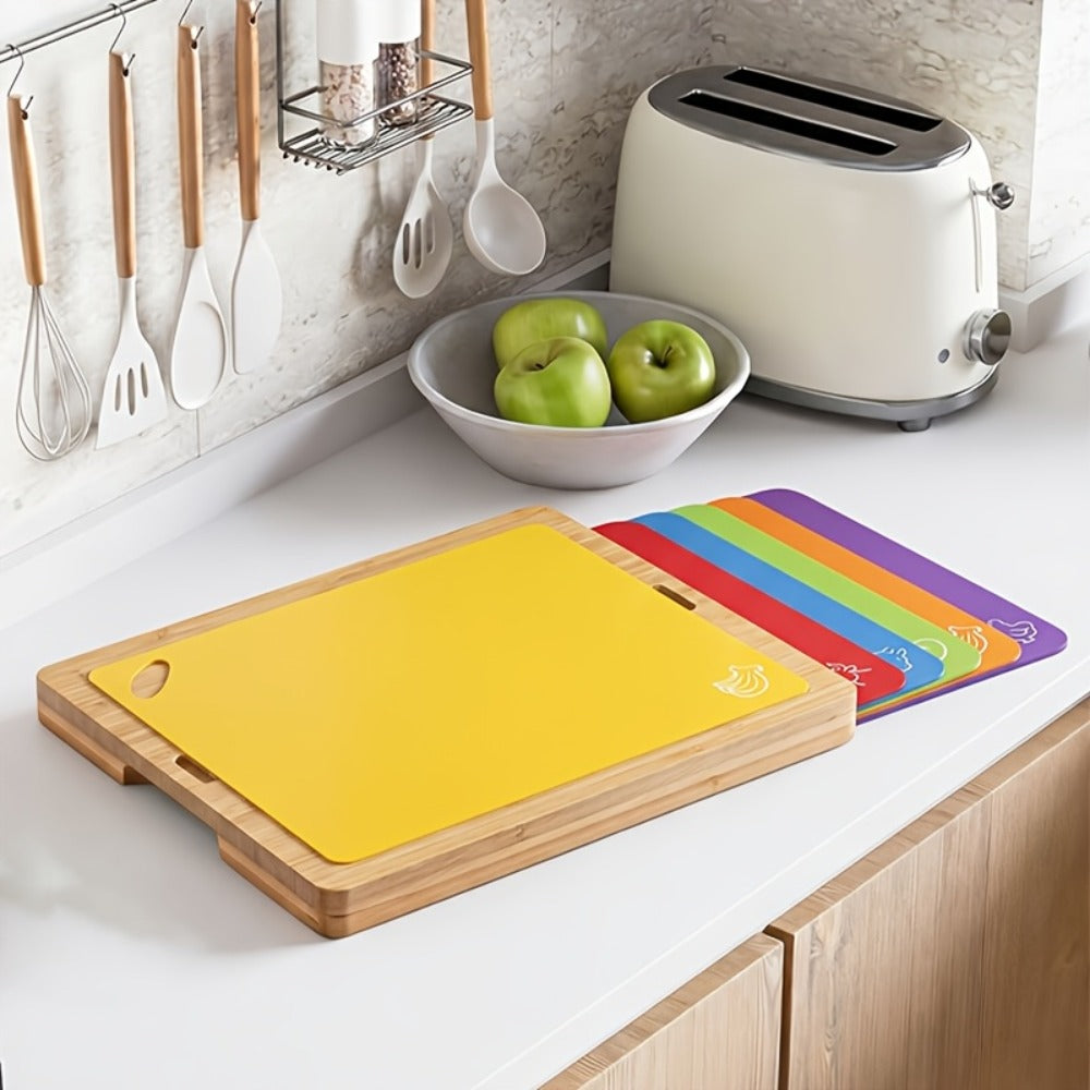 Bamboo Cutting Board Set for Kitchen – Food-Safe Cheese Platter & Charcuterie Board for Meat, Cheese, Bread, Vegetables & Fruits, Perfect Home Kitchen Gadget or Housewarming Gift, 1pc or 7pcs Set