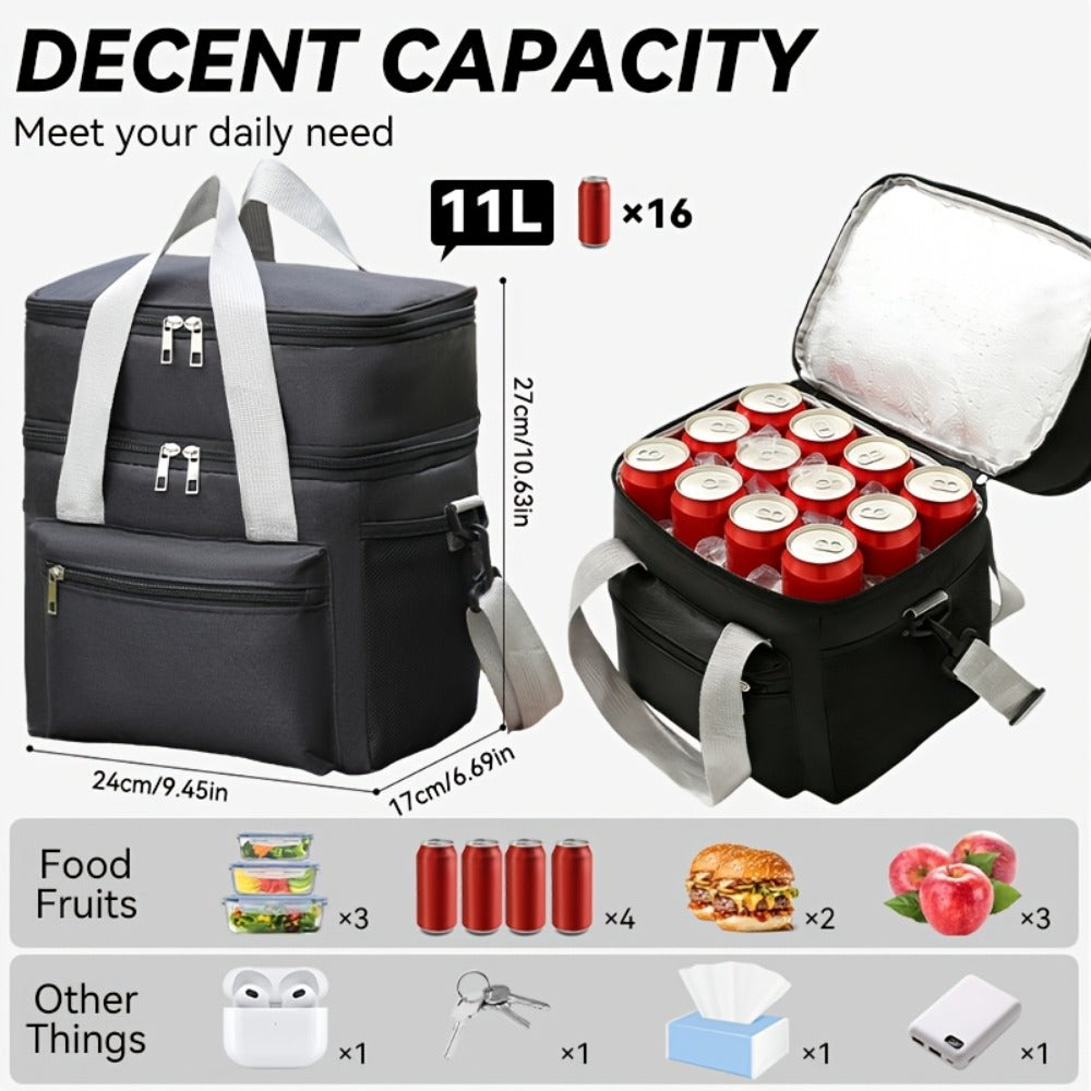 Insulated Lunch Bag Large Capacity Leakproof Waterproof with Shoulder Strap Double Pocket Portable Cooler Tote for Men Women Work School Picnic Beach in Black Grey Burgundy Blue