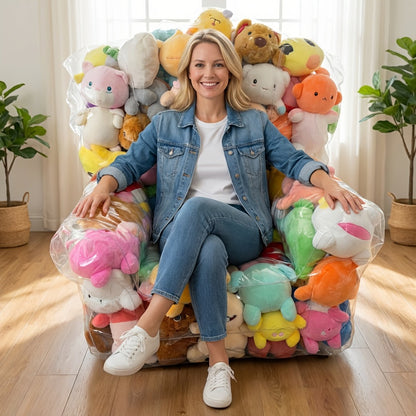 Large Transparent Plush Toy Storage Bag with Zipper Closure Stuffed Animal Organizer Bean Bag Chair Cover Openable Filling 100x90cm Clear Display Bag