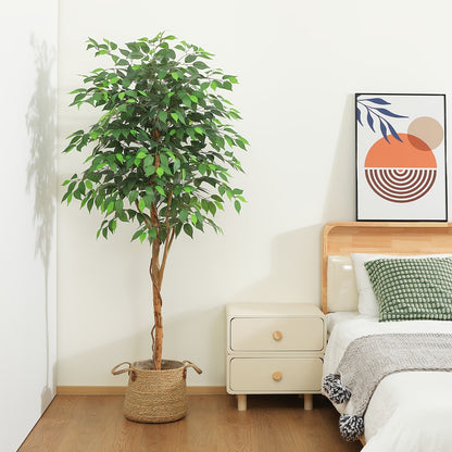Artificial Ficus Tree Tall Fake Potted Plant Natural Wood Trunk Lifelike Silk Leaves 4FT 5FT 6FT 7FT Indoor Outdoor Living Room Bedroom Office Home Decor No Maintenance