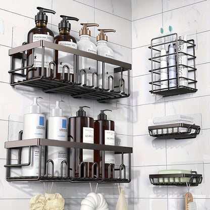 Shower Caddy Organizer 5 Pack Adhesive Rustproof Stainless Steel Shower Shelves with Soap Holder No Drilling Bathroom Storage Rack for Shower Wall Renters Apartment Kitchen Multiple Colors