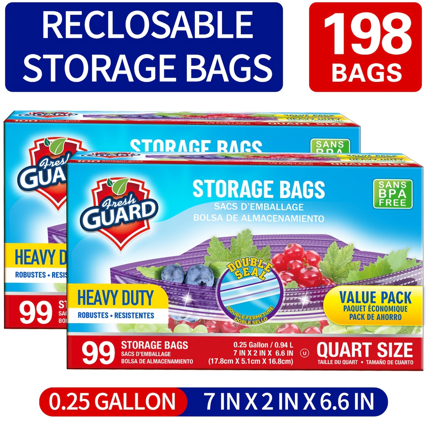 Freezer Storage Bags Resealable – Sturdy Bulk Food Storage Bags with Easy-Open Tabs for Freezer & Refrigerator – 0.25 Gallon, 1 Gallon & 2 Gallon for Fruits, Vegetables, Meats & Meal Prep