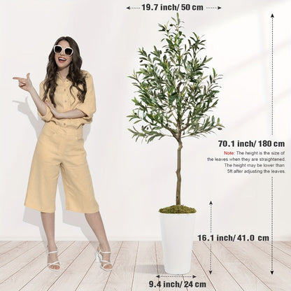 Artificial Olive Tree Indoor 5FT 6FT 7FT 8FT Potted Faux Olive Tree with Lifelike Trunk Branches Silk Leaves Fruits – Large Fake Plant for Living Room Office Home Decor