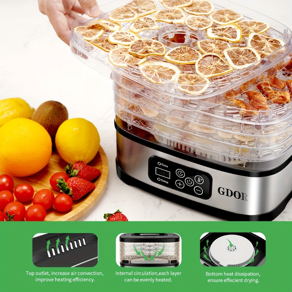 Food Dehydrator Machine 5-Tray with 72H Timer & LED Display – Adjustable Temperature Control, BPA-Free, Includes Mesh Screen, Fruit Roll Sheet & Recipes, for Jerky, Fruit, Veggie, Herb & Dog Treats