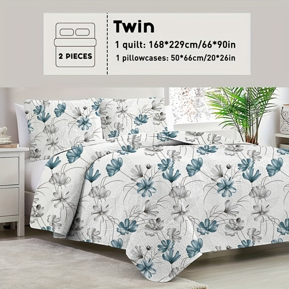 Reversible Floral Comforter Quilt Set – Soft Microfiber Botanical Bedding, Twin Full Queen King, All Seasons – White, Blue, Pink & More