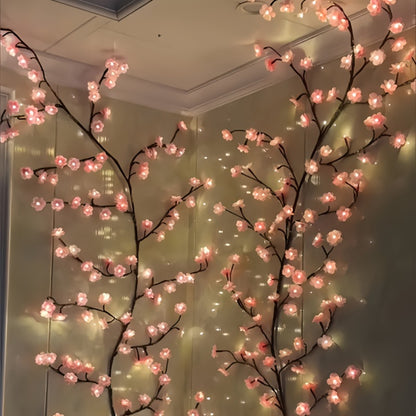 LED Cherry Blossom Chandelier Rattan String Lights USB 8 Modes Indoor Outdoor Holiday Decoration