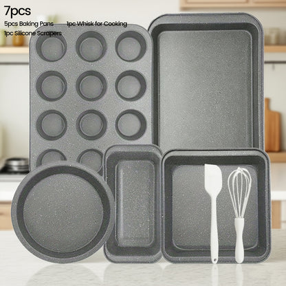 Nonstick Baking Pan Set 2 to 18pcs Carbon Steel Round Square Cake Pan Muffin Pan Bread Pan Cookie Sheet Pizza Pan Wire Rack Whisk Spatula Measuring Spoon Complete Bakeware Set