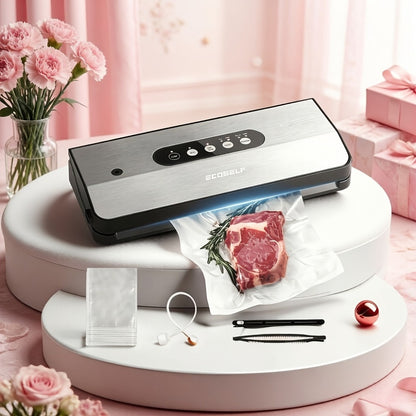 Vacuum Sealer Machine 8-in-1 – 65Kpa Food Sealer with Cutter, Accessory Hose, 10 Bags Included, Stainless Steel, External Vacuum Port for Food Storage, Sous Vide & Meal Prep
