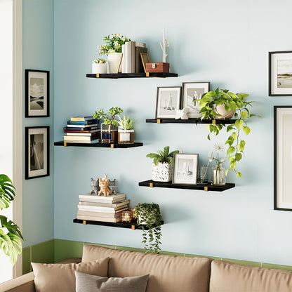 Rustic Floating Shelves Set of 5, 15.8x4.7 Inch Wall Mounted Wooden Shelves for Bedroom Living Room Kitchen Bathroom Office Plant Display