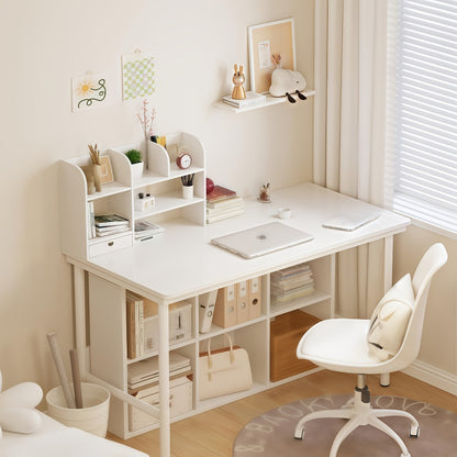Desktop Organizer Double Layer Desk Shelf – 2-Tier Storage Rack for Office Supplies, Stationery, Cosmetics | Space-Saving Bookshelf for Bedroom, Dorm, Home Office, Waterproof Wood-Plastic