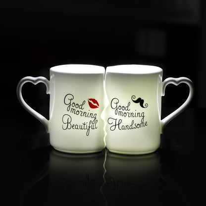Kissing Couple Ceramic Mug Set 2pcs - Love Coffee Mug Anniversary Wedding Valentine Gift 360ml
