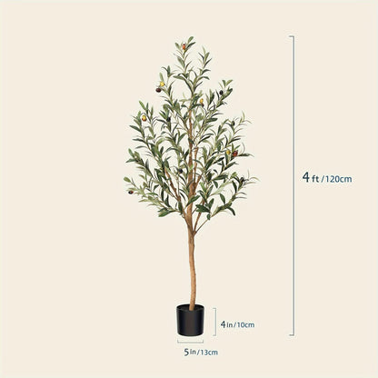 Artificial Olive Tree Potted Faux Plant Real Wood Trunk Lifelike Fruits Indoor Outdoor Home Office Decor Fake Silk Tree Multiple Sizes Available 4ft 5ft 6ft 7ft